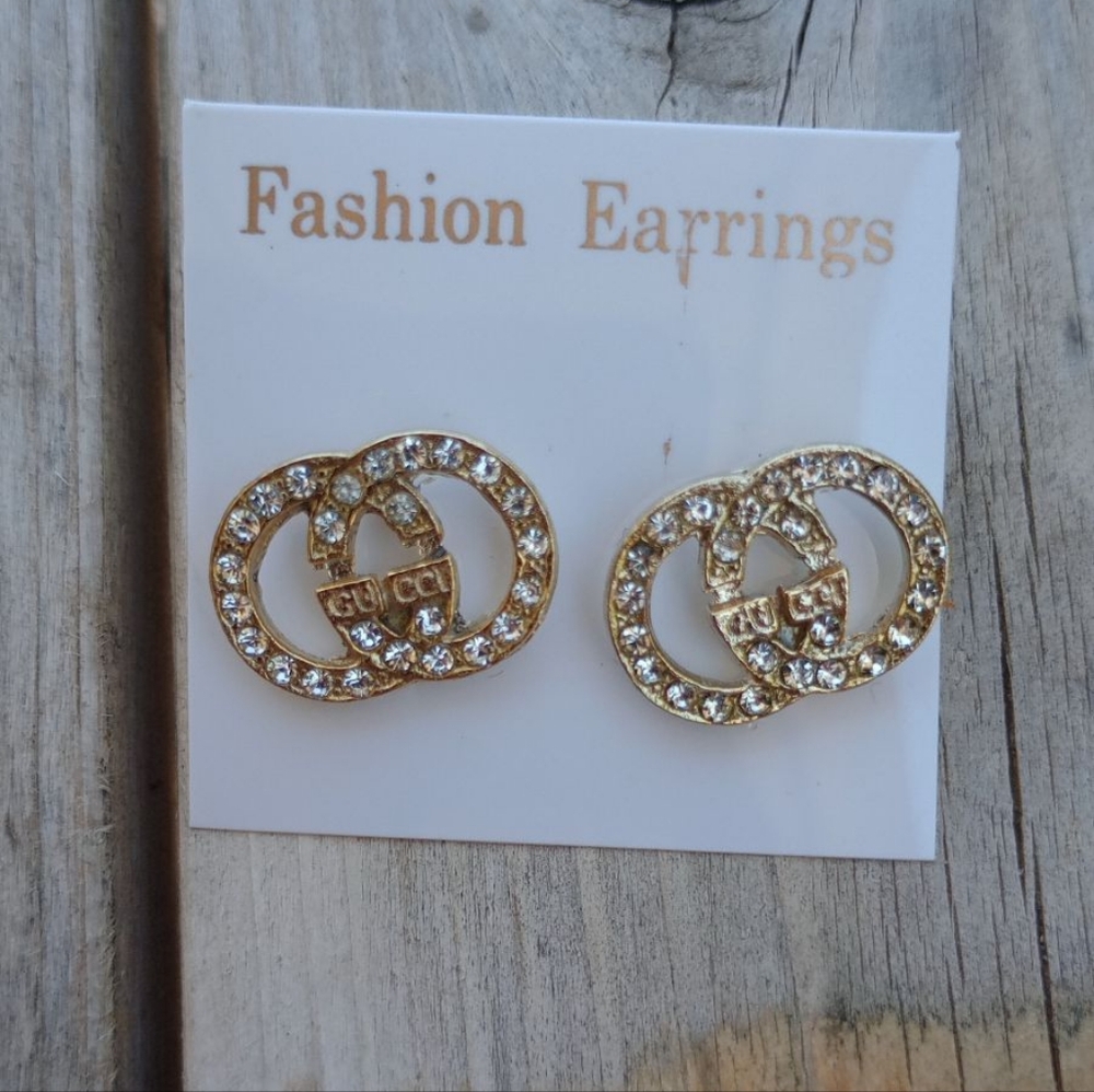 G shaped fashion earrings with rhinestone
